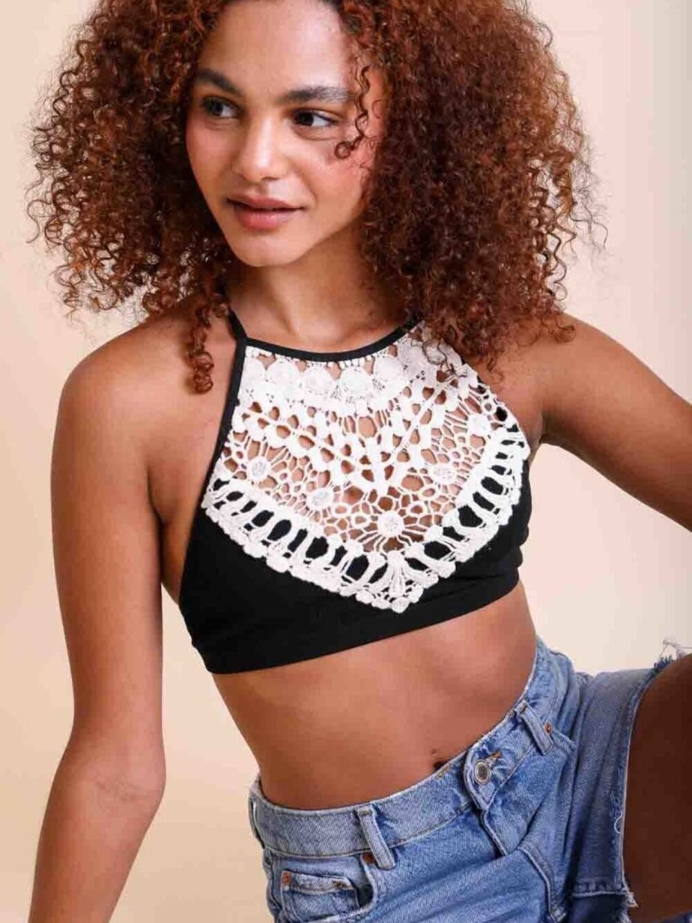 Black & White Lace Boho Style Bralette - Brand NEW Size